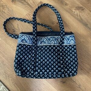 Vera Bradley Navy/Light-Blue Paisley Quilted Tote – Double Straps, Zip Top